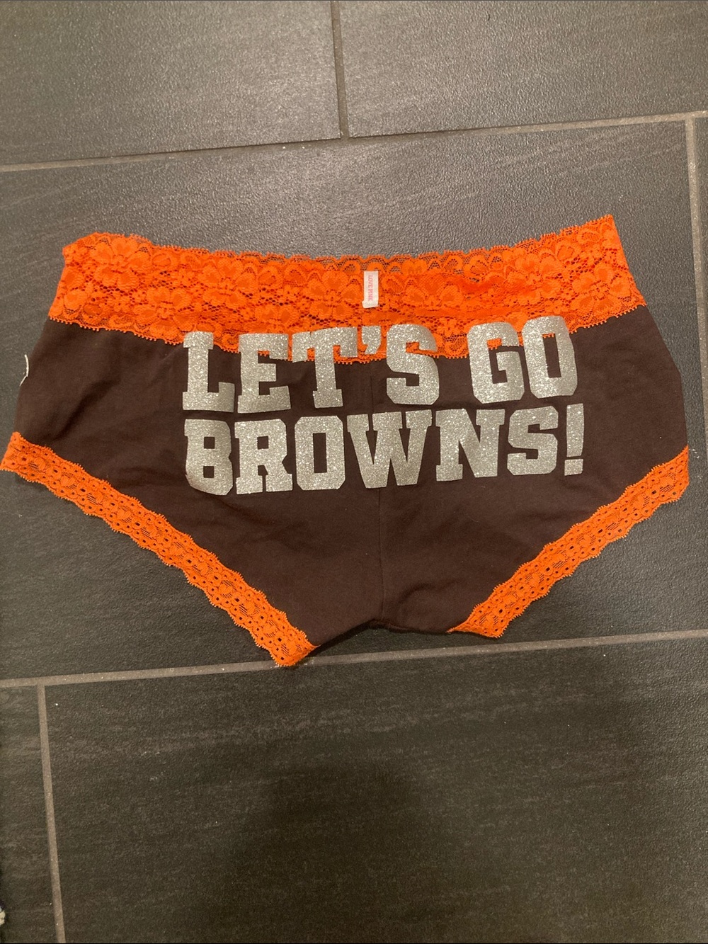 PINK Victoria's Secret Black Boyshorts with Orange Lace Trim